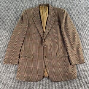 Vintage Barney's New York 42 R Taupe Wool Overcheck Luxury Made in England